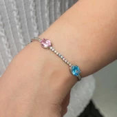 Gümüş Mix Taşlı Oval Su Yolu Kadın Bileklik thumbnail 3