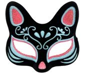 Siyah Renk Süet Kaplama Üzeri Mavi Kırmızı Simli Kedi Maskesi 17x14 cm thumbnail 1