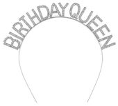 Gümüş Renk Kristal Taşlı Parlak Birthday Queen Yazılı Kraliçe Taç 16x17 cm - 1