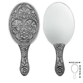 925 Ayar Gümüş Karanfil Motifli El Aynası - 1