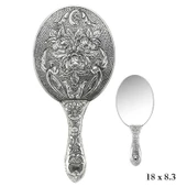 925 Ayar Gümüş Gül Motifli El Aynası - 1