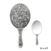 925 Ayar Gümüş Gül Desenli El Aynası - 1