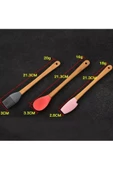 5 Li Renkli Ahşap Saplı Silikon Uçlu Spatula Fırçalı Kaşık Seti -Yemek Hazırlık Seti 21 Cm - 5