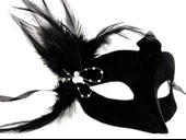 Siyah Renk Yandan Tüylü Süet Kaplama Beyaz İncili Parti Maskesi 18X15 cm thumbnail 2