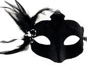 Siyah Renk Yandan Tüylü Süet Kaplama Beyaz İncili Parti Maskesi 18X15 cm thumbnail 1