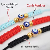 Nazar Boncuklu Kırmızı Mavi Siyah Renkli Ayarlanabilir Örgülü Hediyelik Bijuteri Elyapım İp Bileklik (4549) thumbnail 2