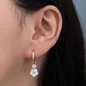 Gümüş Rose Sallantılı Manolya Çiçeği Kadın Küpe - 3
