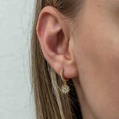 Gümüş Gold Sallantılı Güneş Kadın Küpe - 4