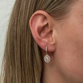 Gümüş Rose Oval Taşlı Sallantılı Küpe thumbnail 2