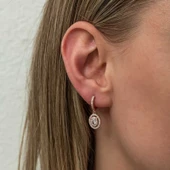 Gümüş Rose Oval Taşlı Sallantılı Küpe thumbnail 3