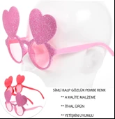 Pembe Renk Sim İşlenmiş Kalp Figürlü Parti Gözlüğü - 1