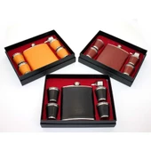 Paslanmaz Çelik 4 Shot Bardaklı Derili Matara Seti thumbnail 1