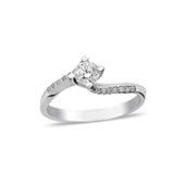 0.45ct Pırlanta Kolları Taşlı Tektaş Yüzük - 1
