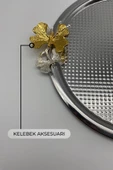 3'lü Kelebekli Yuvarlak Gümüş Çay ve Kahve Sunum Tepsisi, Dekoratif Servis Tepsisi 22cm Tek kişilik - 5