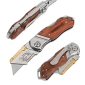 WORKPRO WP211014 Ağır Hizmet Paslanmaz Çelik/Ahşap Gövde Katlanır Rötuş Maket Bıçağı + 10 Adet Yedek Bıçak - 4