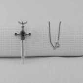 Siyah Zirkon Taşlı Şovalye Kılıcı 925 Ayar Erkek Gümüş Kolye thumbnail 1