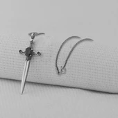 Siyah Zirkon Taşlı Şovalye Kılıcı 925 Ayar Erkek Gümüş Kolye thumbnail 2