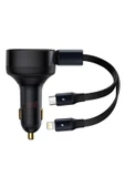 Baseus 2in1 Makaralı 30w Hızlı Şarj Type-c + Lightning Iphone Araç Şarj Cihazı Siyah - 1