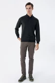 Koyu Haki Uzun Kollu Desenli Örme Polo Yaka   Likralı Casual Comfort Fit Sweatshirt 1013235106 - 2