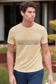 Sarı Baskılı Bez Ayağı Bisiklet Yaka Cepli %100 Pamuk Slim Fit Dar Kesim Tişört 1011240182 thumbnail 1