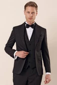 Siyah Desenli Çıkarılabilir Şal Yaka Yelekli 6 Drop Slim Fit Smokin Damatlık Takım 1001230210 thumbnail 1