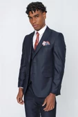 Koyu Lacivert Gabardin Kırlangıç Yaka Yelekli 6 Drop Slim Fit Takım Elbise 1001225176 - 1