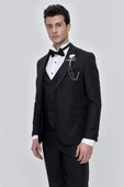 Siyah Armürlü Çıkarılabilir Mono Yaka Yelekli 6 Drop Slim Fit Smokin Damatlık 1001225202 thumbnail 2