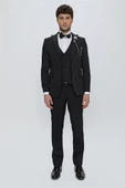 Siyah Armürlü Kırlangıç Yaka Tam Astar Yelekli 6 Drop Slim Fit Dar Kesim Smokin Damatlık 1001225178 thumbnail 2