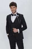 Siyah Armürlü Kırlangıç Yaka Tam Astar Yelekli 6 Drop Slim Fit Dar Kesim Smokin Damatlık 1001225178 thumbnail 1