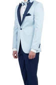 Koyu Mavi Saten Kırlangıç Yaka Astarlı 6 Drop Slim Fit Dar Kesim Smokin Damatlık 1001190163 - 1