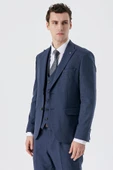 Koyu Lacivert Kırlangıç Yaka Yelekli 6 Drop Slim Fit Dar Kesim Klasik Takım Elbise 1001235168 - 1
