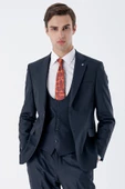 Lacivert Mono Yaka Astarlı Yelekli 6 Drop Slim Fit Dar Kesim Basic Takım Elbise 1001235186 - 5
