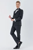 Siyah Desenli Armürlü Çıkarılabilir Kırlangıç Yaka 6 Drop Slim Fit Smokin Damatlık Takım 1001230213 thumbnail 3