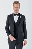 Siyah Desenli Armürlü Çıkarılabilir Kırlangıç Yaka 6 Drop Slim Fit Smokin Damatlık Takım 1001230213 thumbnail 7