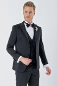 Siyah Desenli Armürlü Çıkarılabilir Kırlangıç Yaka 6 Drop Slim Fit Smokin Damatlık Takım 1001230213 thumbnail 1