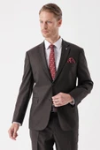 Koyu Kahverengi Armürlü Mono Yaka 4 Drop Comfort Fit Rahat Kesim Klasik Takım Elbise 1001235150 - 1