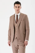 Camel Desenli Kırlangıç Yaka Yelekli 6 Drop Slim Fit Dar Kesim Klasik Takım Elbise 1001240157 - 1