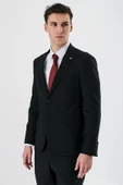 Siyah Kırlangıç Yaka Yünlü Likralı 6 Drop Slim Fit Dar Kesim Klasik Takım Elbise 1001240158 - 1