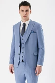 Mavi Desenli Kırlangıç Yaka Yelekli 6 Drop Slim Fit Dar Kesim Klasik Takım Elbise 1001240157 - 1