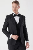 Siyah Armürlü Çıkarılabilir Mono Yaka Yelekli 6 Drop Slim Fit Smokin Damatlık Takım 1001230202 thumbnail 1