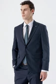 Koyu Lacivert Kırlangıç Yaka Yünlü Likralı 6 Drop Slim Fit Dar Kesim Klasik Takım Elbise 1001235175 - 1