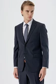 Koyu Lacivert Mono Yaka Yünlü Likralı 6 Drop Comfort Fit Rahat Kesim Klasik Takım Elbise 1001235172 - 1