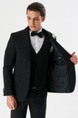 Siyah Çıkarılabilir Şal Yaka Yelekli Likralı 6 Drop Slim Fit Smokin Damatlık 1001240202 thumbnail 10