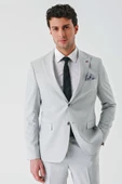 Gri Örme Kırlangıç Yaka 6 Drop Slim Fit Dar Kesim Klasik Takım Elbise 1001240112 - 1