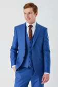 Saks Gabardin Kırlangıç Yaka Yelekli 6 Drop Slim Fit Klasik Takım Elbise 1001240187 - 1