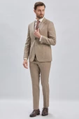Bej Armürlü Mono Yaka Keten Karışımlı 6 Drop Slim Fit Dar Kesim Casual Takım Elbise 1001240169 - 1