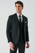 Siyah Kırlangıç Yaka Yelekli Likralı 6 Drop Slim Fit Klasik Takım Elbise 1001240168 thumbnail 1