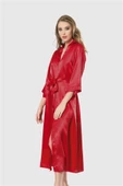 Shopidik  Kırmızı Uzun Saten Sabahlık - 1