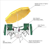 Plaj Sahil Kumsal Balıkçı Bahçe Balkon Havuzbaşı Tekne 7 Parça Katlanır Şemsiye Koltuk Masa Seti - 2