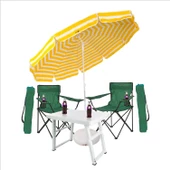 Plaj Sahil Kumsal Balıkçı Bahçe Balkon Havuzbaşı Tekne 7 Parça Katlanır Şemsiye Koltuk Masa Seti - 1